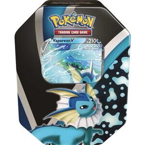 Sealed Pokemon TCG Eevee Evolutions Vaporeon V Tin 4 Booster Packs & Promo Card